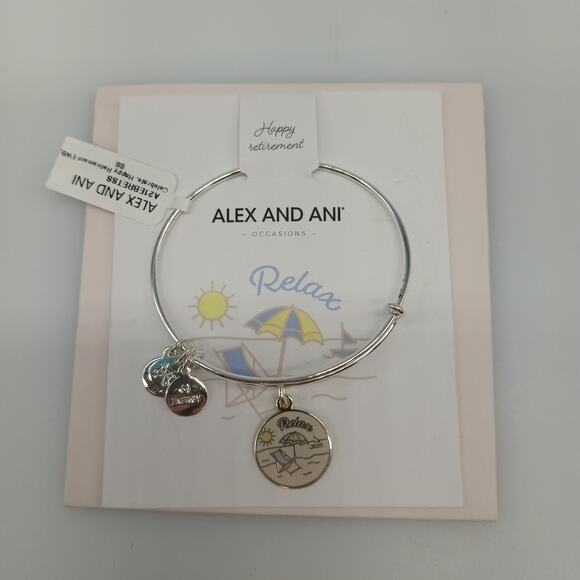 NWT Alex And Ani Happy Retirement Charm Bracelet GIFT Beach - Picture 1 of 6